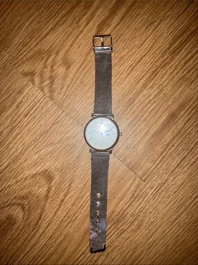 Men's Minimalist Silver Mesh Strap Watch - Silver Dial